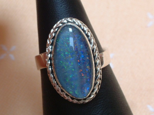 Exclusiver Opal Ring 21 x 13 mm - tolle Farben - Sterling Silber 925 - variabel