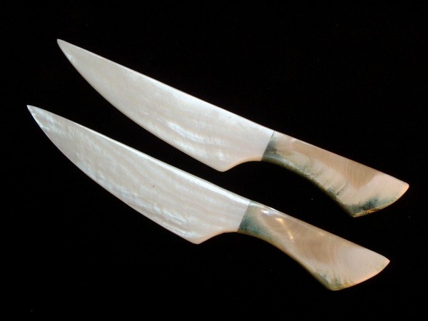 2 Designer Butter Messer - feinstes Perlmutt - seashell - 14,5 cm - MOP - exclusiv !