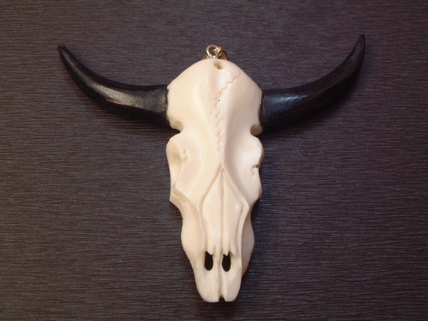 Wasserbüffel Longhorn Anhänger - Gothic Skull Büffel - Sterling Silber - 925 -
