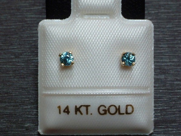 Blaue Zirkon Ohrstecker - 3 mm - 14 Kt. Gold - 585 - Ohrringe Brillant Cut EDEL