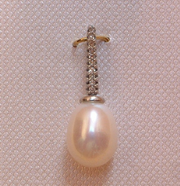 Exclusive weiße Perle & Diamanten Anhänger - gefasst in Sterling Silber - 925 -