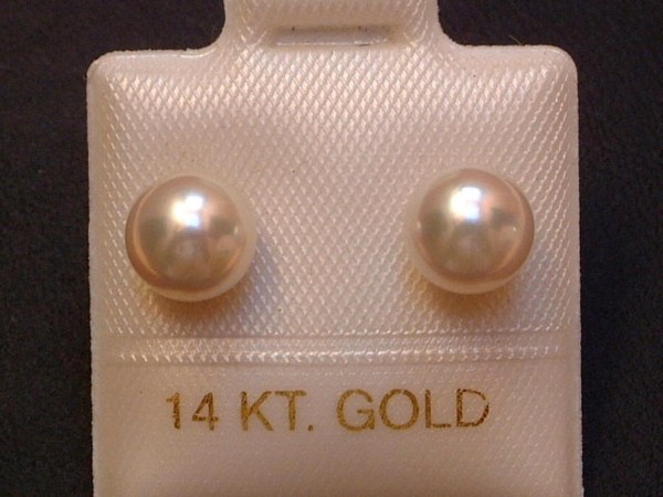 Exclusive Perlen Ohrstecker - 6,5 mm - weiss - tolles Lüster - in 14 Kt. Gold - 585 - Ohrringe !