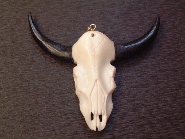 Wasserbüffel Longhorn Anhänger - Gothic Skull Büffel - Sterling Silber - 925 -