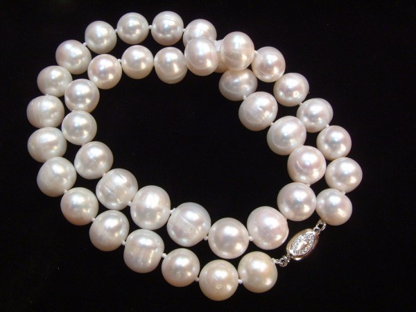 Exclusive Perlenkette - 11,5 mm - 47 cm - Sterling Silber - 925 - Diamantbesatz !