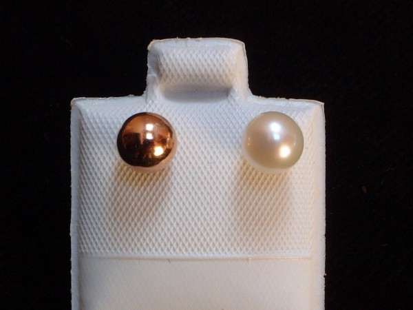Two in One - Perlen & rotvergoldete Silberkugeln - 6 mm - Ohrstecker - weiß - Sterling Silber - 925